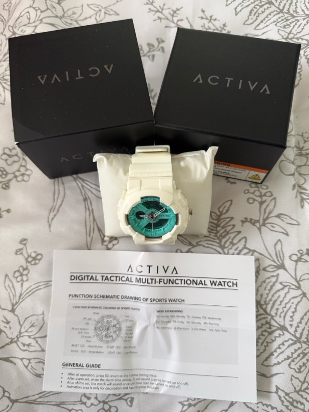Ativa White Sport Watch with Teal Accent 50 mm